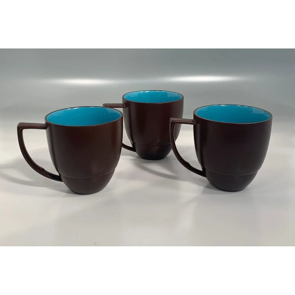3 Waechtersbach DUO Mugs Azure Blue Coffee Cup Turquoise and Brown